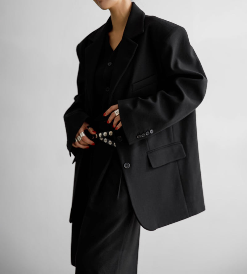 Paper Moon - Korean Women Fashion - #momslook - Flannel Wool Set-up Tailored Blazer - 2