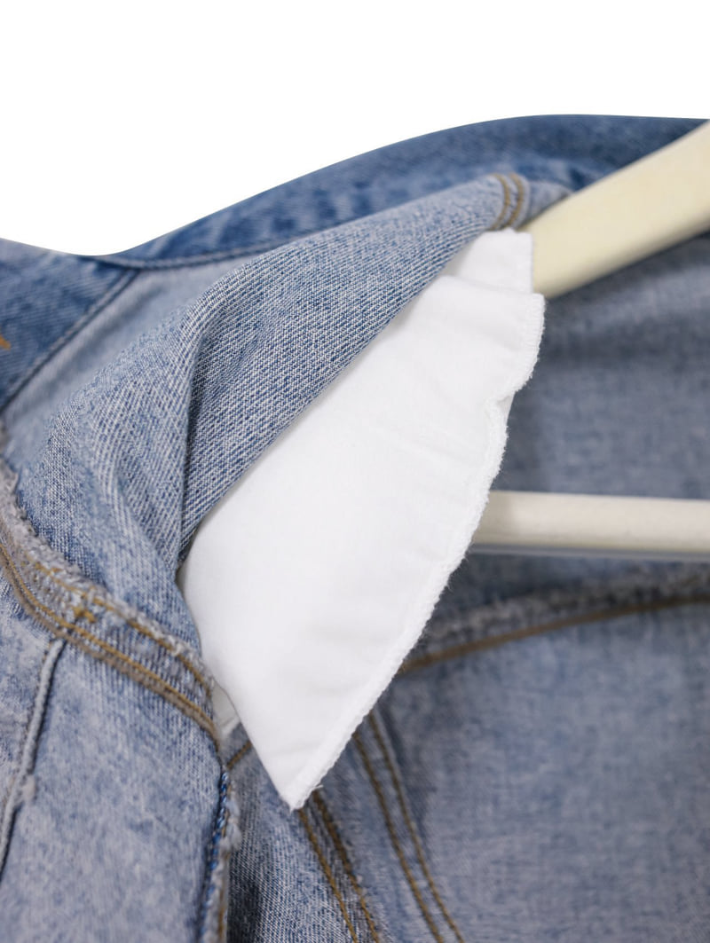 Paper Moon - Korean Women Fashion - #momslook - Maxi Padded Shoulder Oversized Denim Jacket - 9