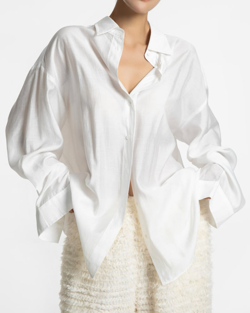 Paper Moon - Korean Women Fashion - #momslook - Sheer Silky Classic Button Down Shirt - 6