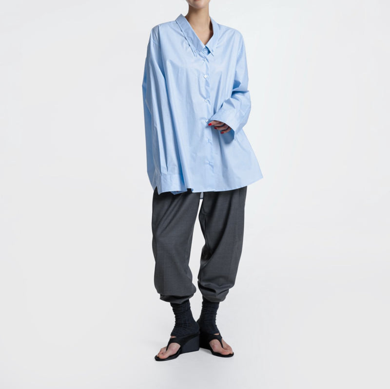 Paper Moon - Korean Women Fashion - #momslook - Low Collar Point Paper Button Down Shirt - 2