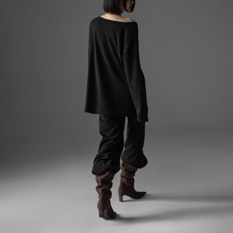 Paper Moon - Korean Women Fashion - #momslook - Soft Lounge Set-up Boatneck Tee - 2