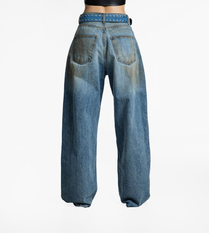 Paper Moon - Korean Women Fashion - #momslook - Dusty Mud Washing Wide Denim Trousers - 2