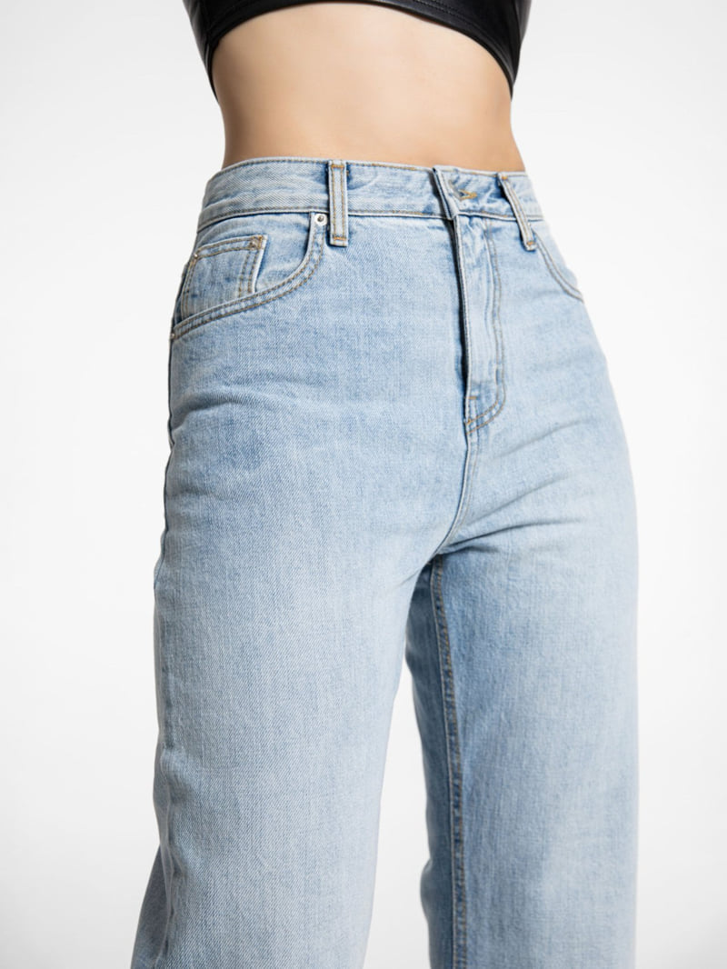 Paper Moon - Korean Women Fashion - #momslook - Classic Slim Fit Straight Blue Jeans - 3
