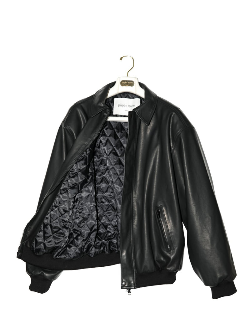 Paper Moon - Korean Women Fashion - #momslook - Washed Vegan Leather Shoulder Padded Bomber Jacket - 10