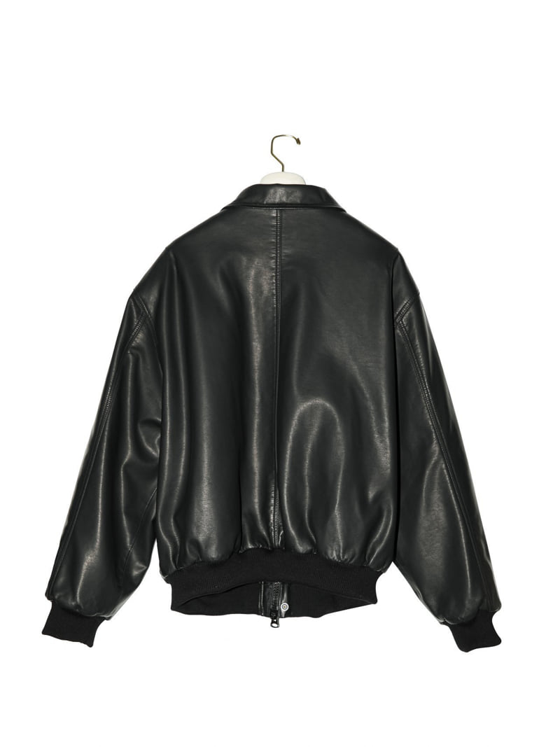 Paper Moon - Korean Women Fashion - #momslook - Washed Vegan Leather Shoulder Padded Bomber Jacket - 8