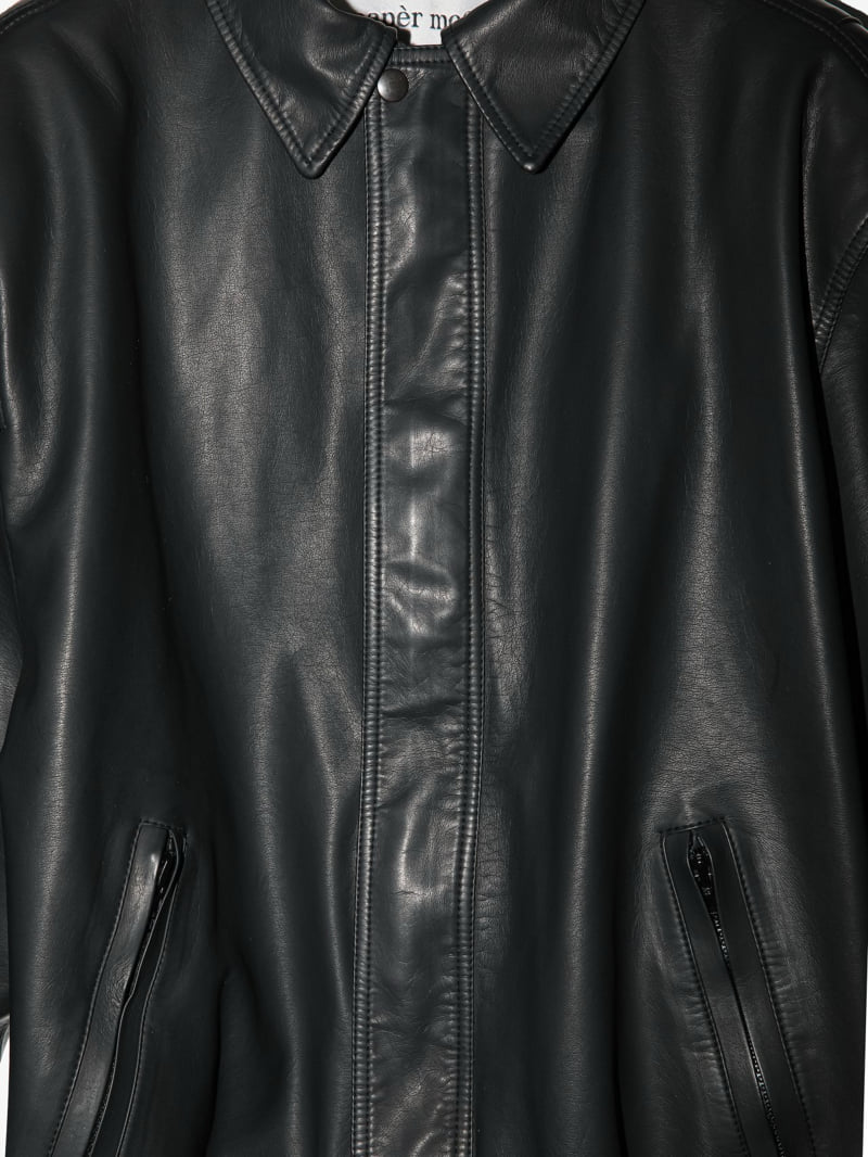 Paper Moon - Korean Women Fashion - #momslook - Washed Vegan Leather Shoulder Padded Bomber Jacket - 9
