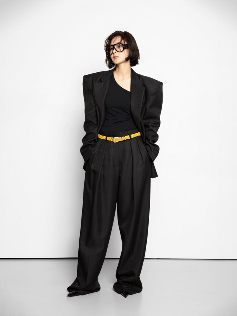 Paper Moon - Korean Women Fashion - #womensfashion - Twill Texture Low Waist Double Pleats Wide Trousers - 4