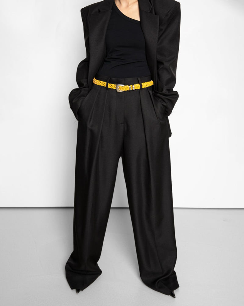 Paper Moon - Korean Women Fashion - #momslook - Twill Texture Low Waist Double Pleats Wide Trousers - 5