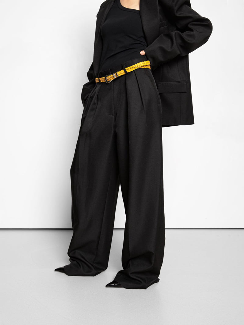 Paper Moon - Korean Women Fashion - #momslook - Twill Texture Low Waist Double Pleats Wide Trousers - 6