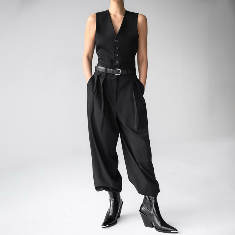 Paper Moon - Korean Women Fashion - #momslook - Low Waist Double Pleats Wide Trousers - 2