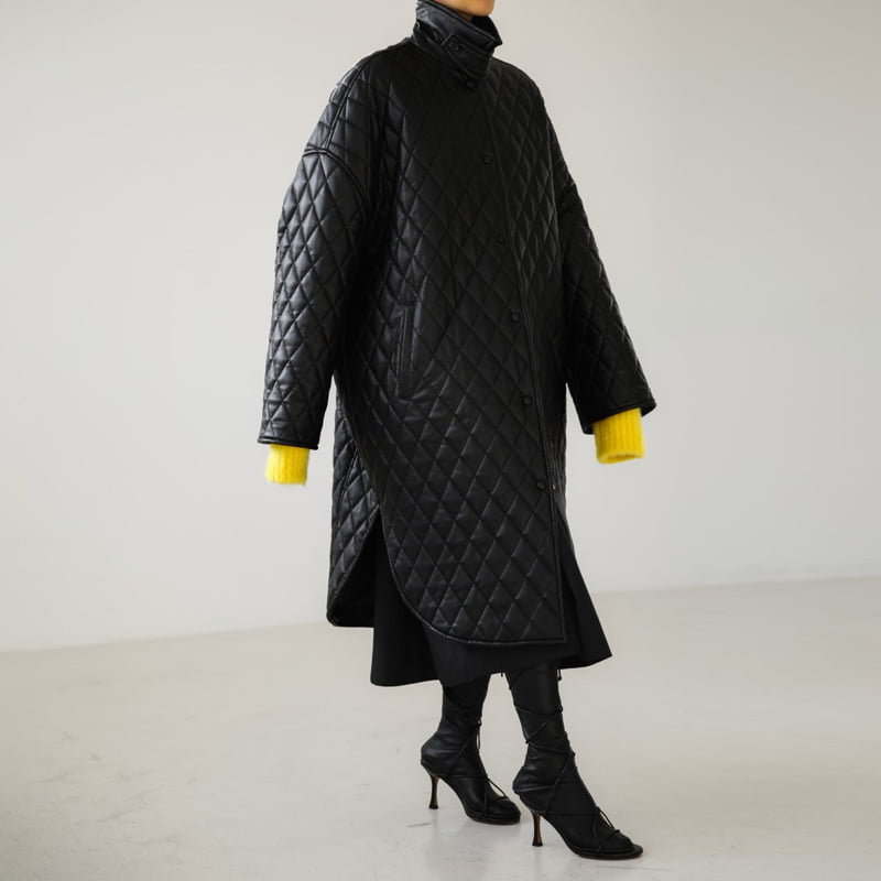 Paper Moon - Korean Women Fashion - #pursuepretty - Vegan Leather Quilting Padded Snap Button Coat - 5
