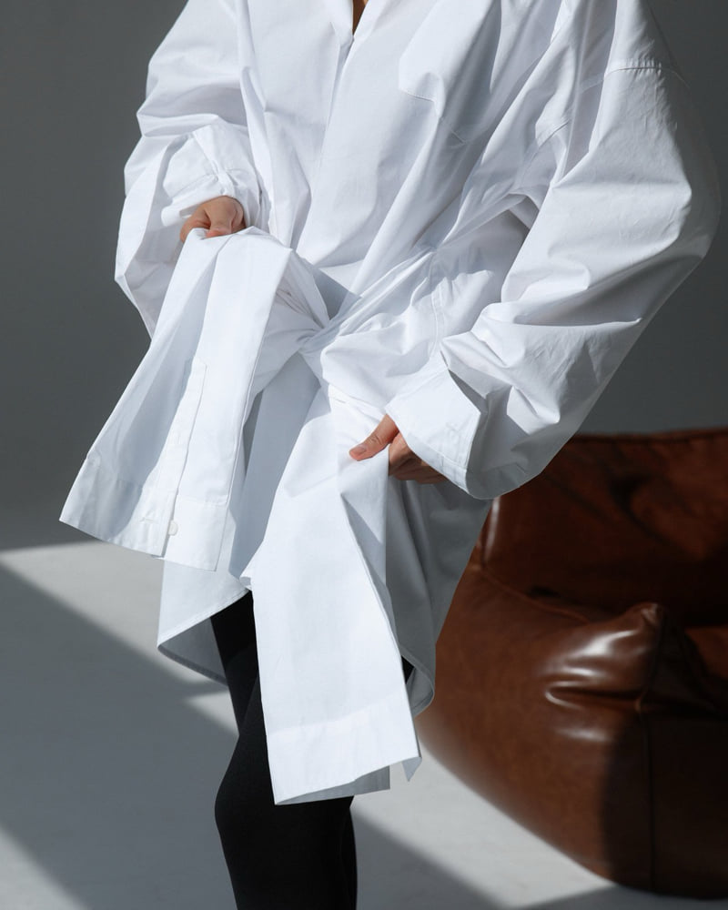 Paper Moon - Korean Women Fashion - #pursuepretty - Oversized Knot Sleeved Detail Button Down Shirt Dress - 2