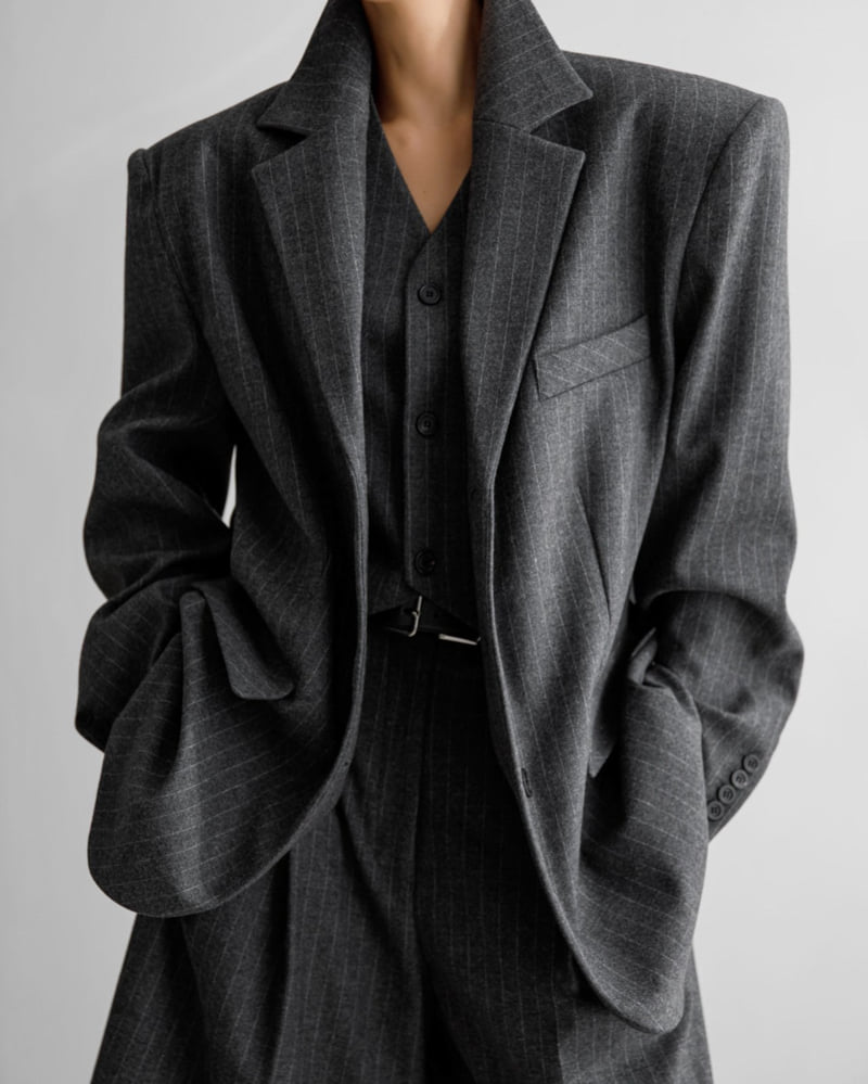 Paper Moon - Korean Women Fashion - #pursuepretty - Flannel Wool Set-up Tailored Blazer - 6