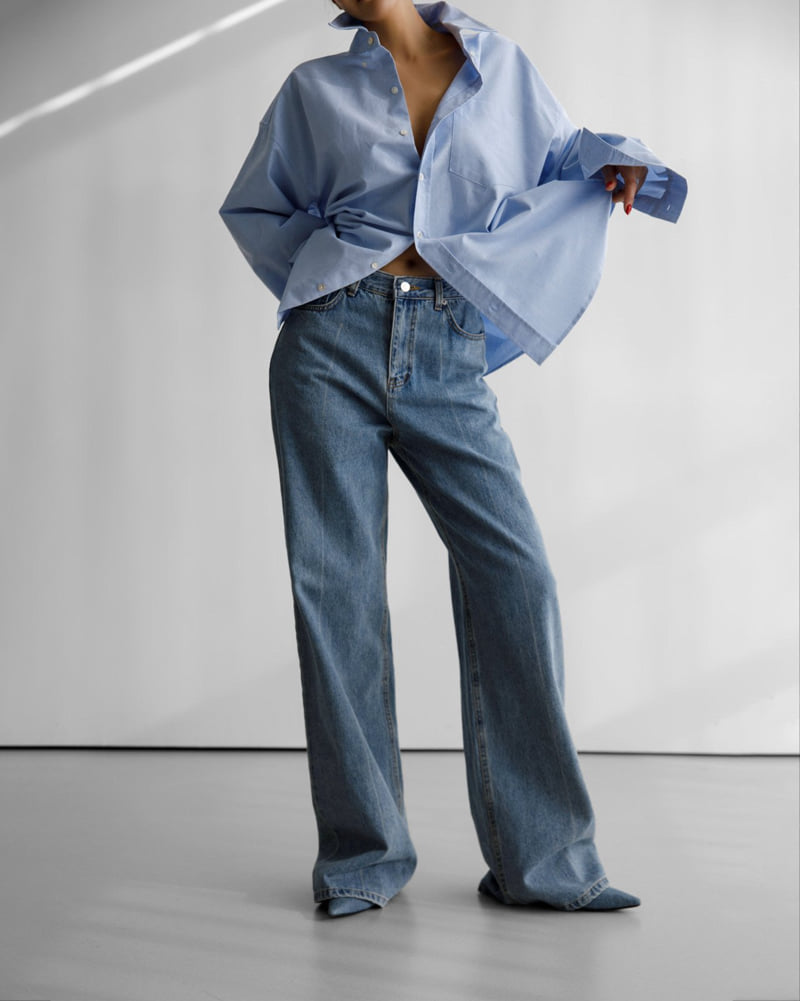 Paper Moon - Korean Women Fashion - #pursuepretty - Crease Line Point Denim Loosefit Pants - 2