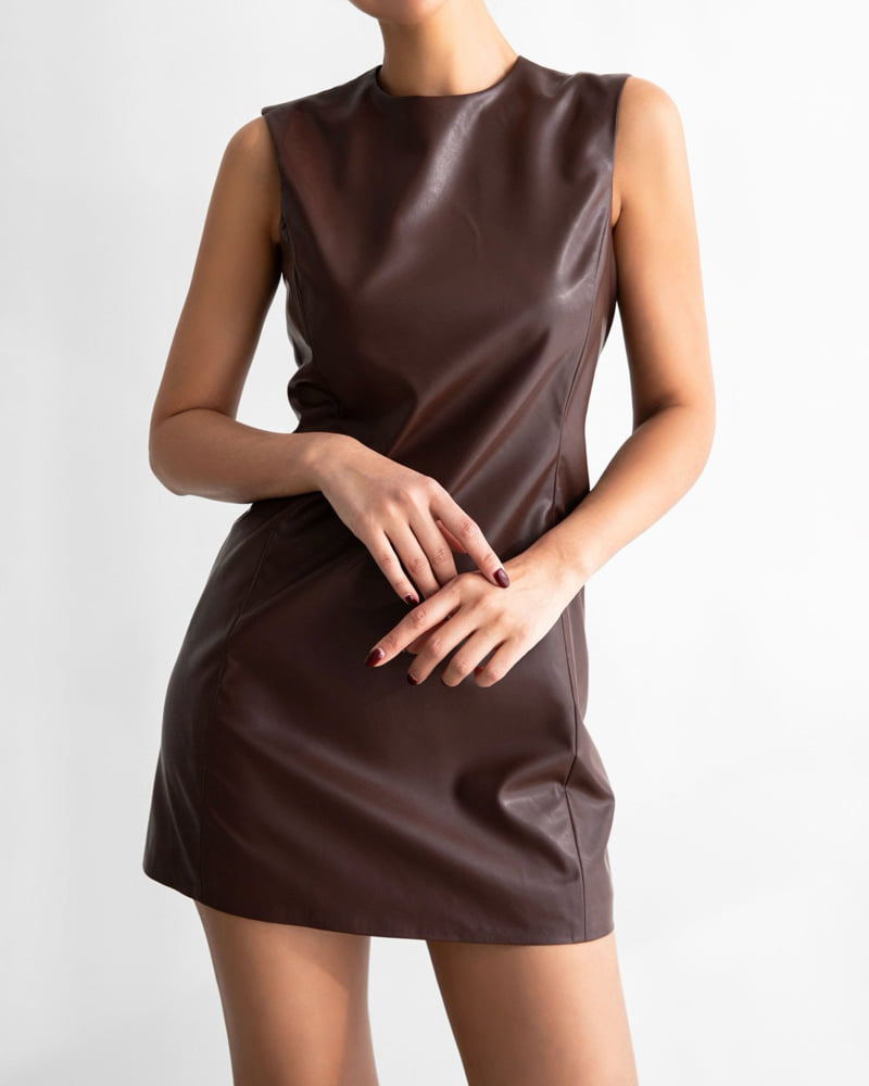 Paper Moon - Korean Women Fashion - #pursuepretty - Classic Vegan Leather Sleeveless One-piece