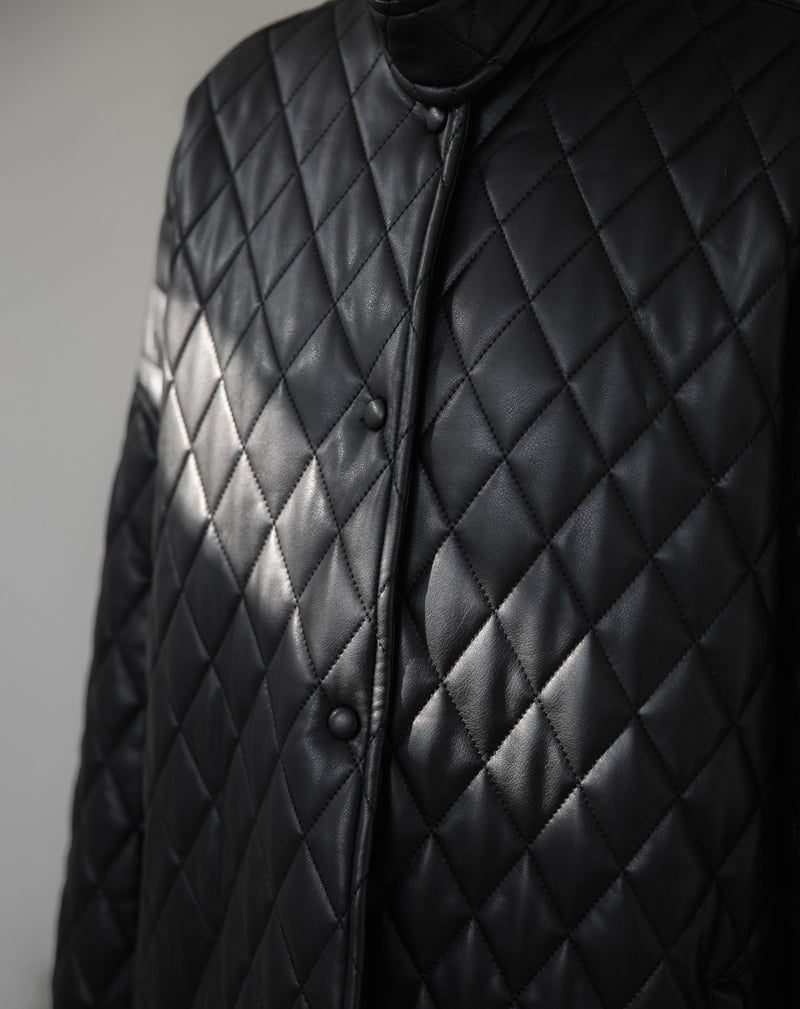 Paper Moon - Korean Women Fashion - #restrostyle - Vegan Leather Quilting Padded Snap Button Coat - 6
