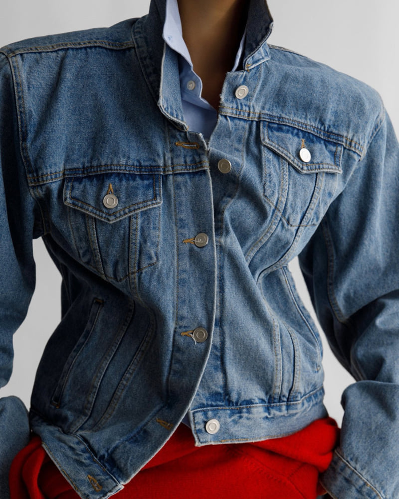 Paper Moon - Korean Women Fashion - #pursuepretty - Maxi Padded Shoulder Oversized Denim Jacket - 4