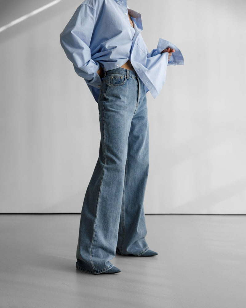 Paper Moon - Korean Women Fashion - #restrostyle - Crease Line Point Denim Loosefit Pants - 3