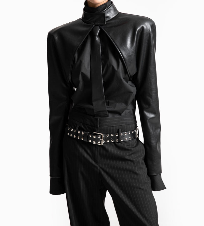 Paper Moon - Korean Women Fashion - #restrostyle - Vegan Leather Cropped Bolero Jacket - 2