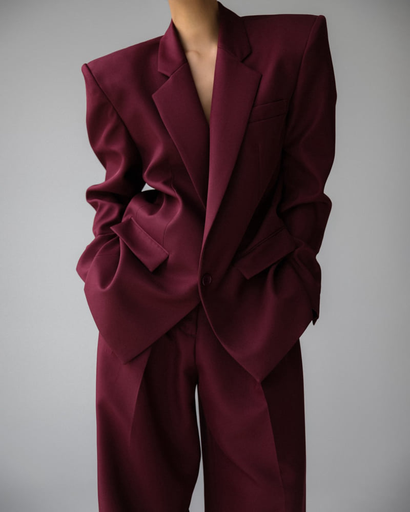 Paper Moon - Korean Women Fashion - #restrostyle - Square Shoulder Oversized Twill Blazer - 10