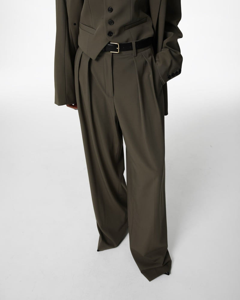 Paper Moon - Korean Women Fashion - #restrostyle - Low Waist Double Pleats Wide Trousers - 7