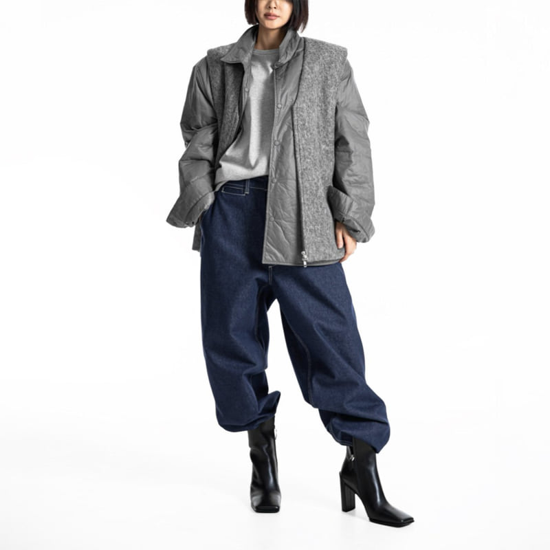 Paper Moon - Korean Women Fashion - #pursuepretty - Stitch Detail Wide Baggy Denim Pants - 4