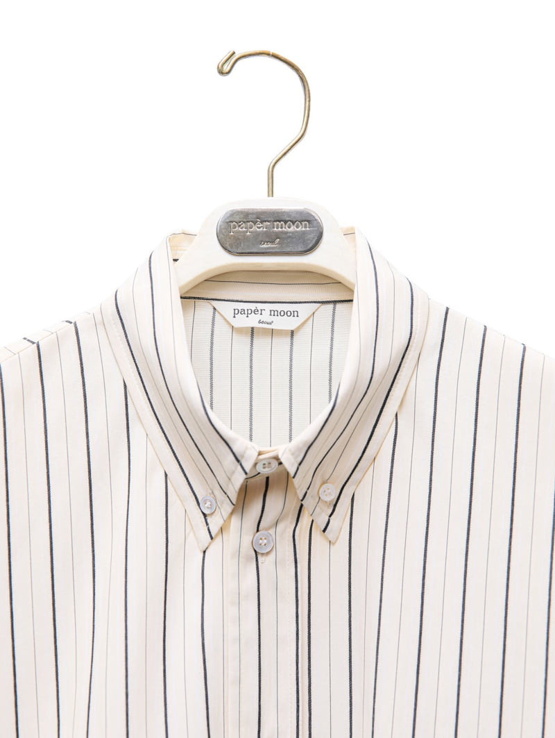 Paper Moon - Korean Women Fashion - #romanticstyle - Oversized Striped Pattern Pocket Button Down Shirt - 7