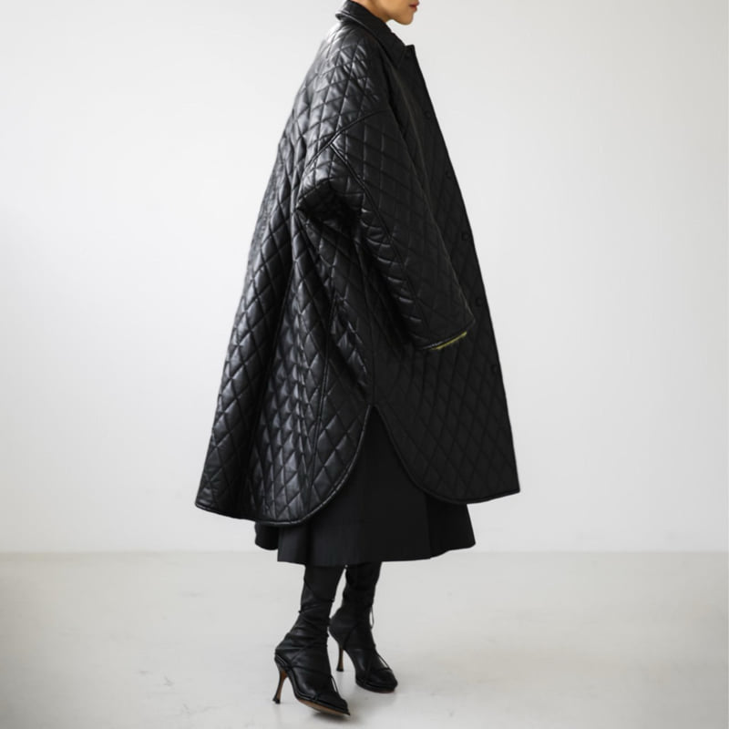 Paper Moon - Korean Women Fashion - #romanticstyle - Vegan Leather Quilting Padded Snap Button Coat - 7