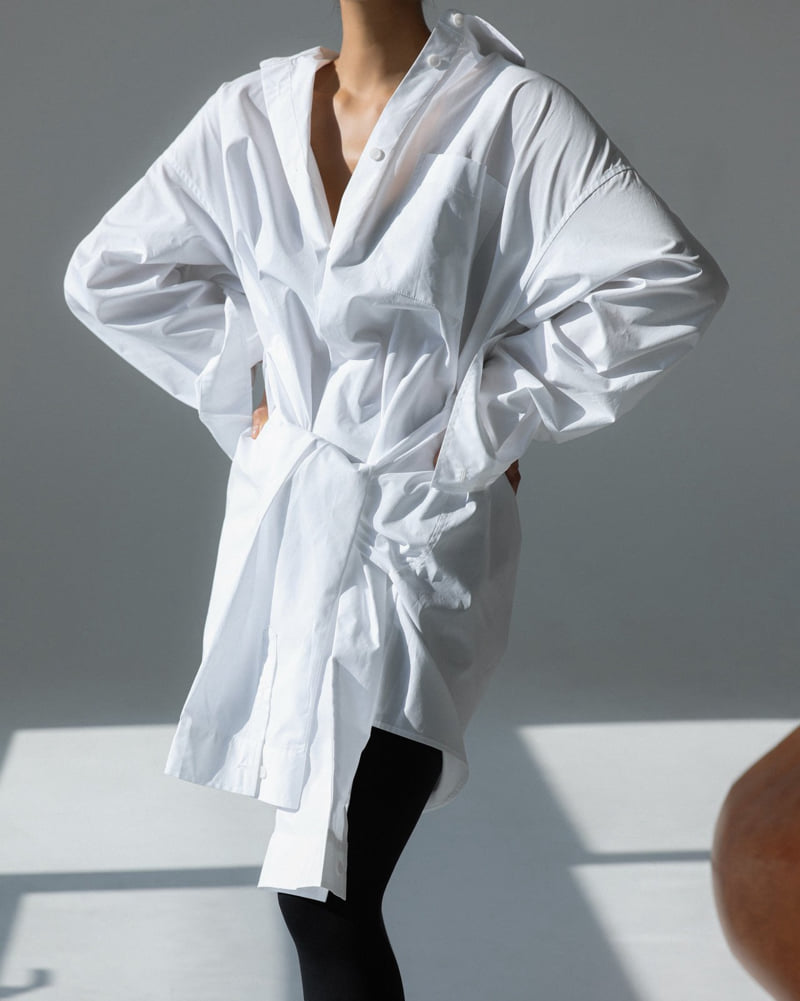 Paper Moon - Korean Women Fashion - #restrostyle - Oversized Knot Sleeved Detail Button Down Shirt Dress - 4