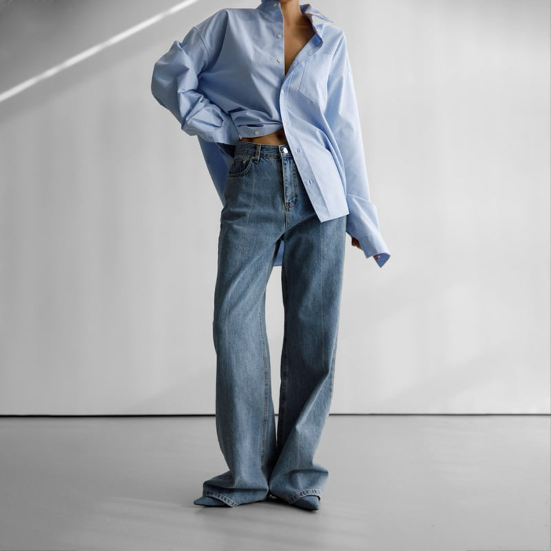 Paper Moon - Korean Women Fashion - #restrostyle - Crease Line Point Denim Loosefit Pants - 4