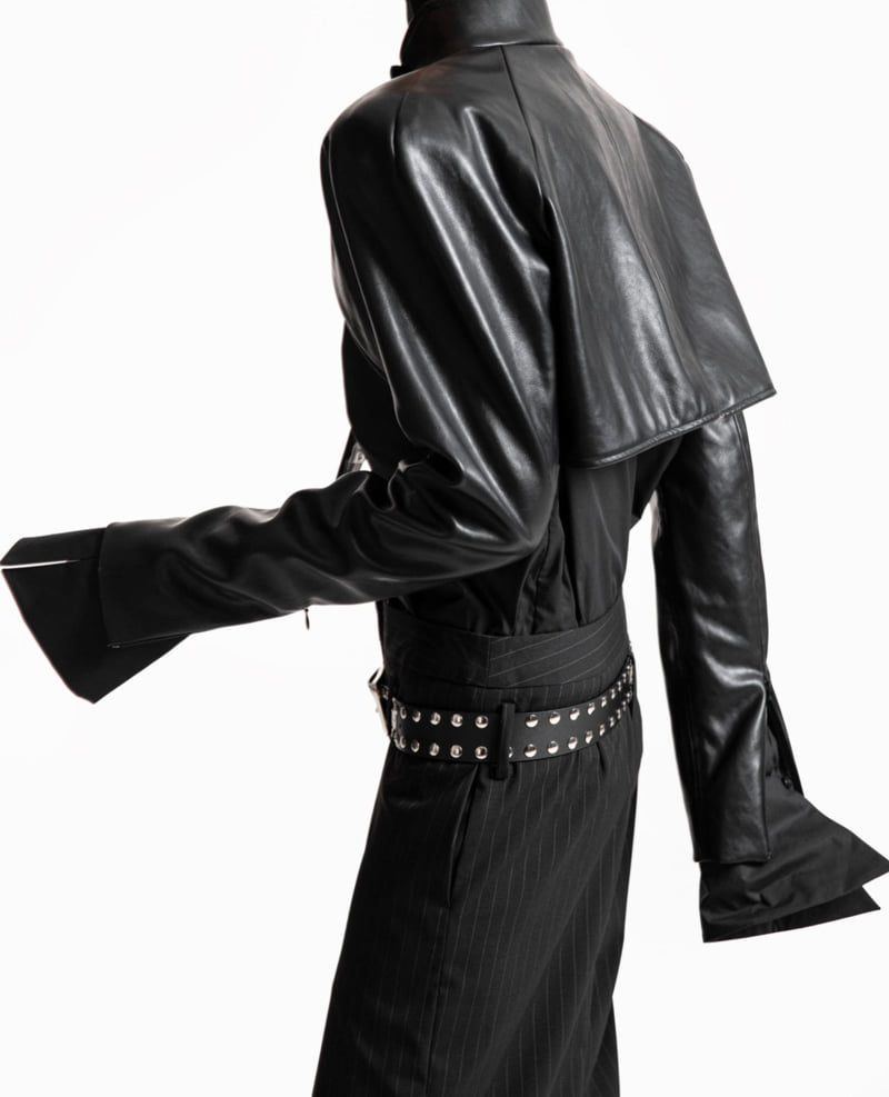 Paper Moon - Korean Women Fashion - #romanticstyle - Vegan Leather Cropped Bolero Jacket - 3