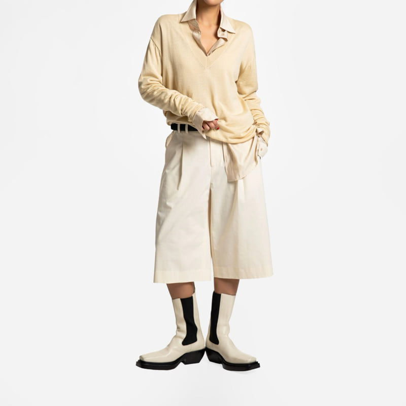 Paper Moon - Korean Women Fashion - #romanticstyle - Wool Silk Deep V-neck Knit Top