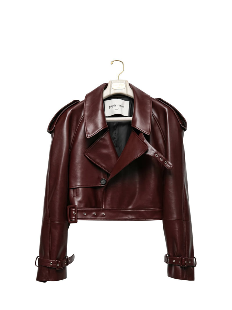 Paper Moon - Korean Women Fashion - #romanticstyle - Belted Buckle Detail Chunky Cropped Leather Trench Jacket - 3