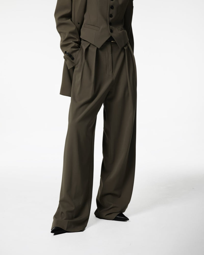 Paper Moon - Korean Women Fashion - #romanticstyle - Low Waist Double Pleats Wide Trousers - 8
