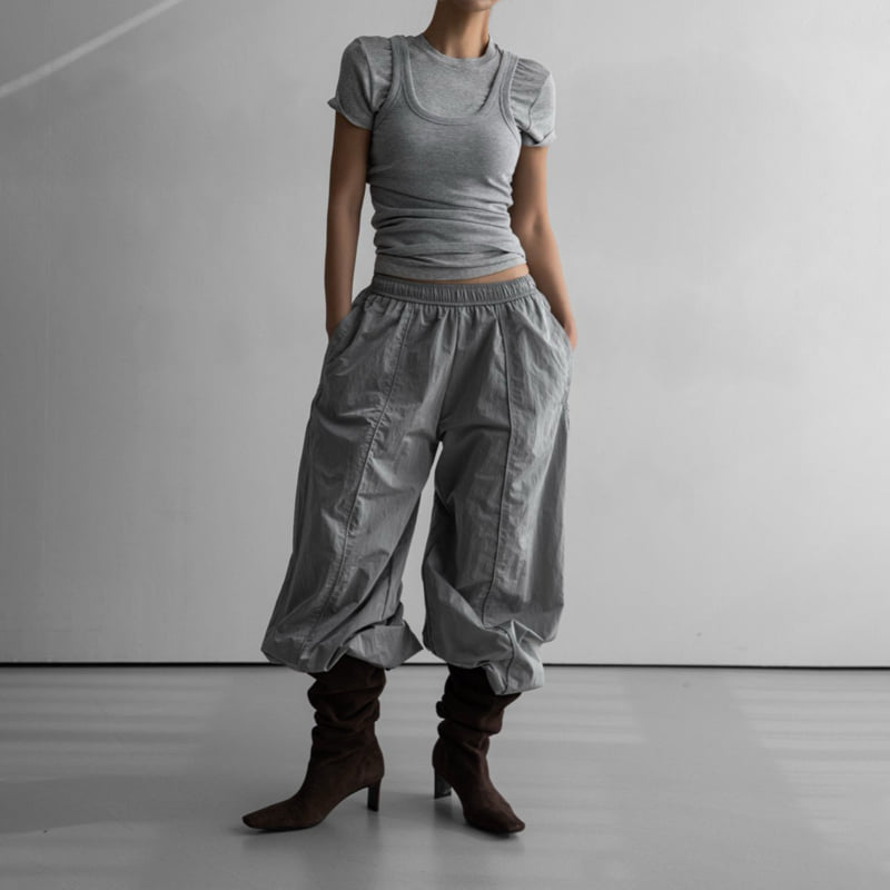 Paper Moon - Korean Women Fashion - #romanticstyle - Nylon Drawstring Wide Twist Pattern Trousers