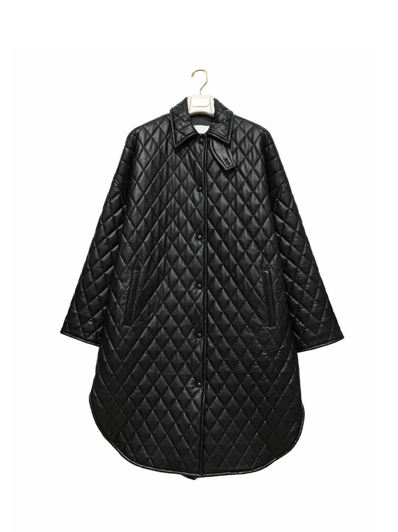 Paper Moon - Korean Women Fashion - #shopsmall - Vegan Leather Quilting Padded Snap Button Coat - 8
