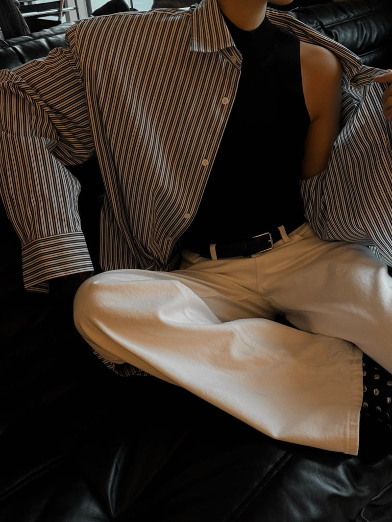Paper Moon - Korean Women Fashion - #shopsmall - Boyfriend Fit Oversized Striped Button Down Shirt - 2