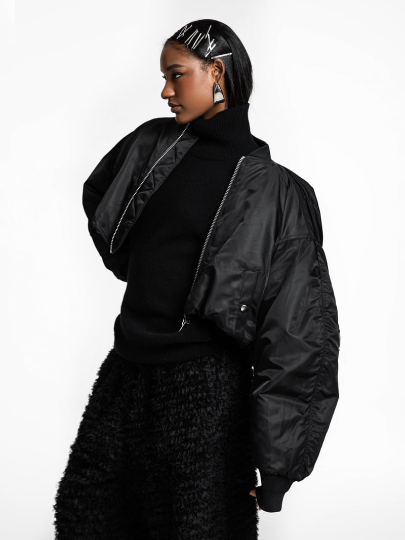Paper Moon - Korean Women Fashion - #shopsmall - Heavy Twill Nylon Cropped Balloon MA-1 Flight Jacket