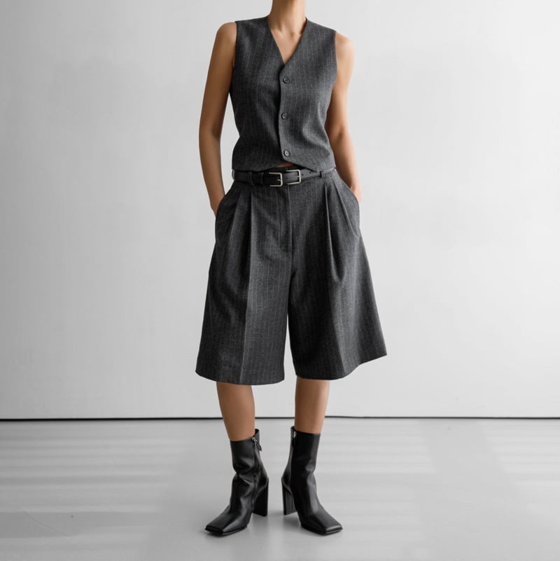 Paper Moon - Korean Women Fashion - #shopsmall - Flannel Wool Set-up Bermuda Pants - 8