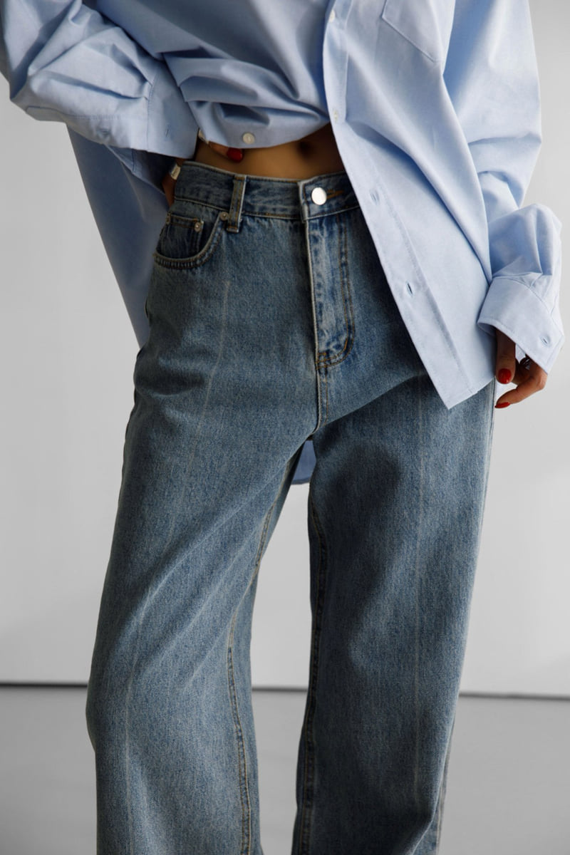 Paper Moon - Korean Women Fashion - #shopsmall - Crease Line Point Denim Loosefit Pants - 5