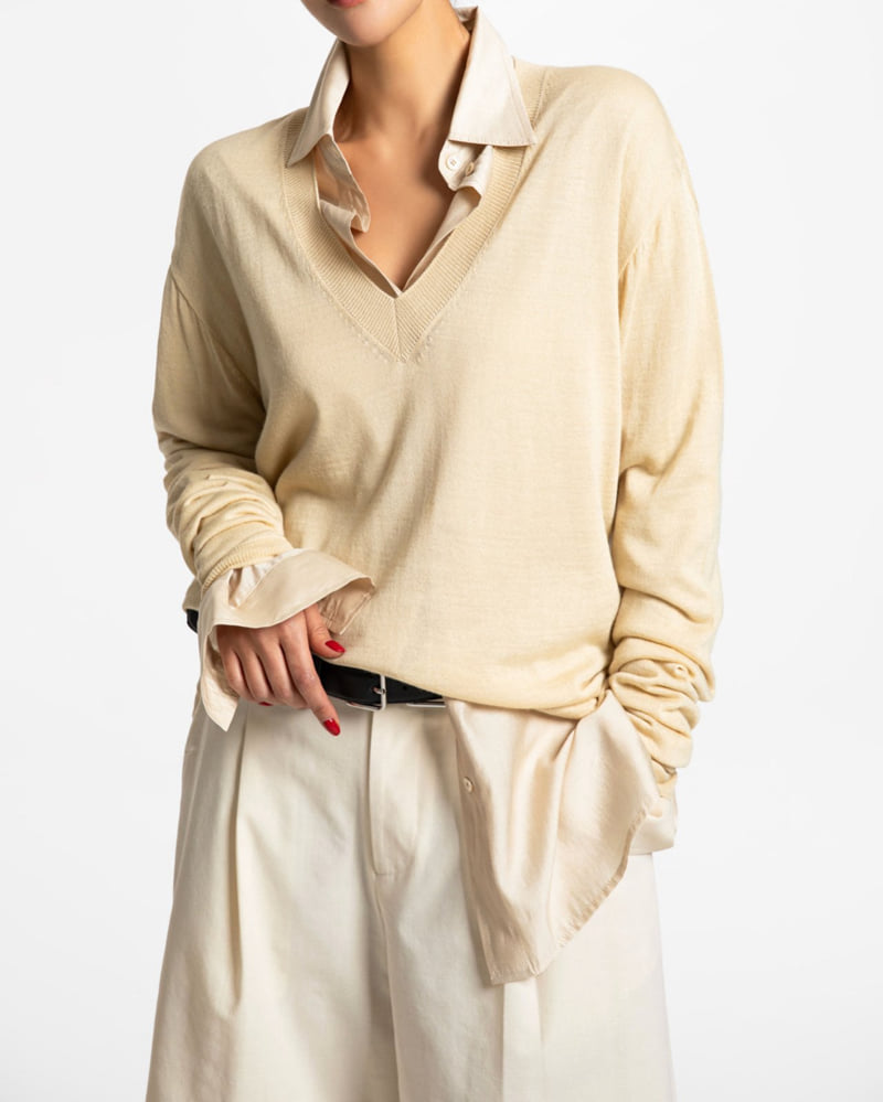Paper Moon - Korean Women Fashion - #shopsmall - Wool Silk Deep V-neck Knit Top - 2