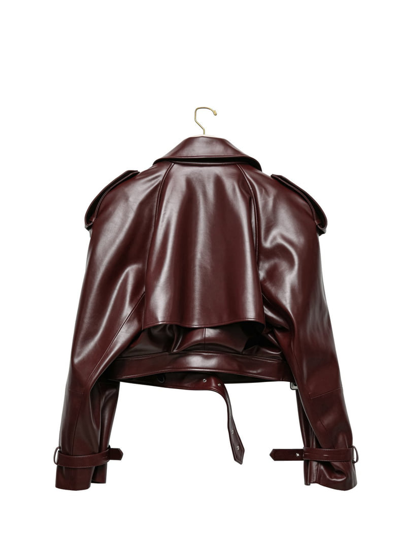 Paper Moon - Korean Women Fashion - #romanticstyle - Belted Buckle Detail Chunky Cropped Leather Trench Jacket - 4