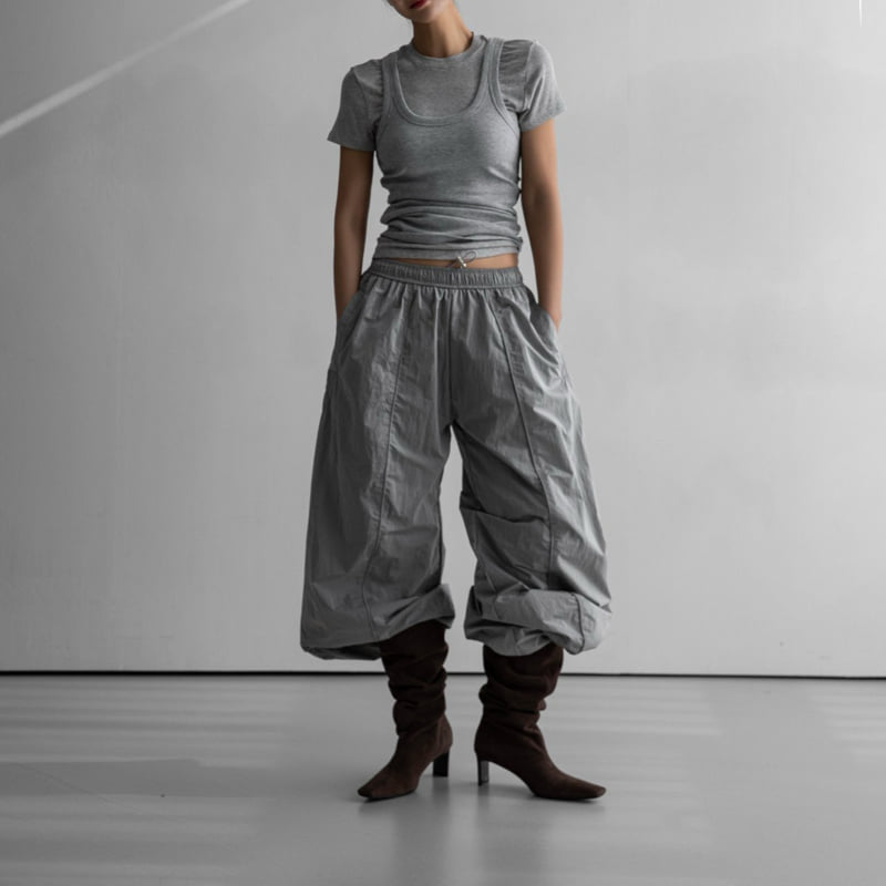 Paper Moon - Korean Women Fashion - #shopsmall - Nylon Drawstring Wide Twist Pattern Trousers - 2