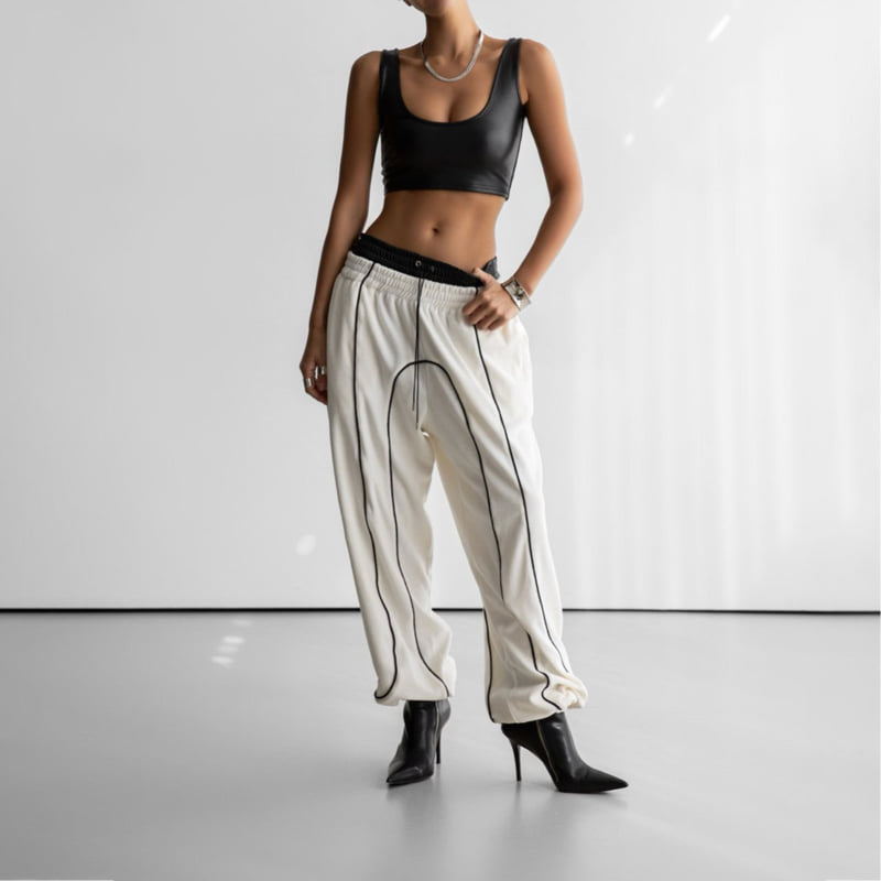Paper Moon - Korean Women Fashion - #shopsmall - Vevet Trimmed Detail Jogger Trousers