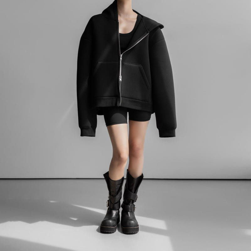 Paper Moon - Korean Women Fashion - #thatsdarling - Oversized Neoprene Two Way Full Zipped Hoodie