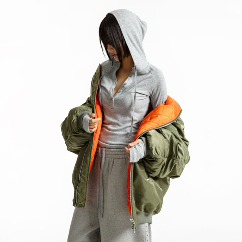 Paper Moon - Korean Women Fashion - #shopsmall - Super Oversized Two Way Zipper MA-1 Bomber Jacket - 4