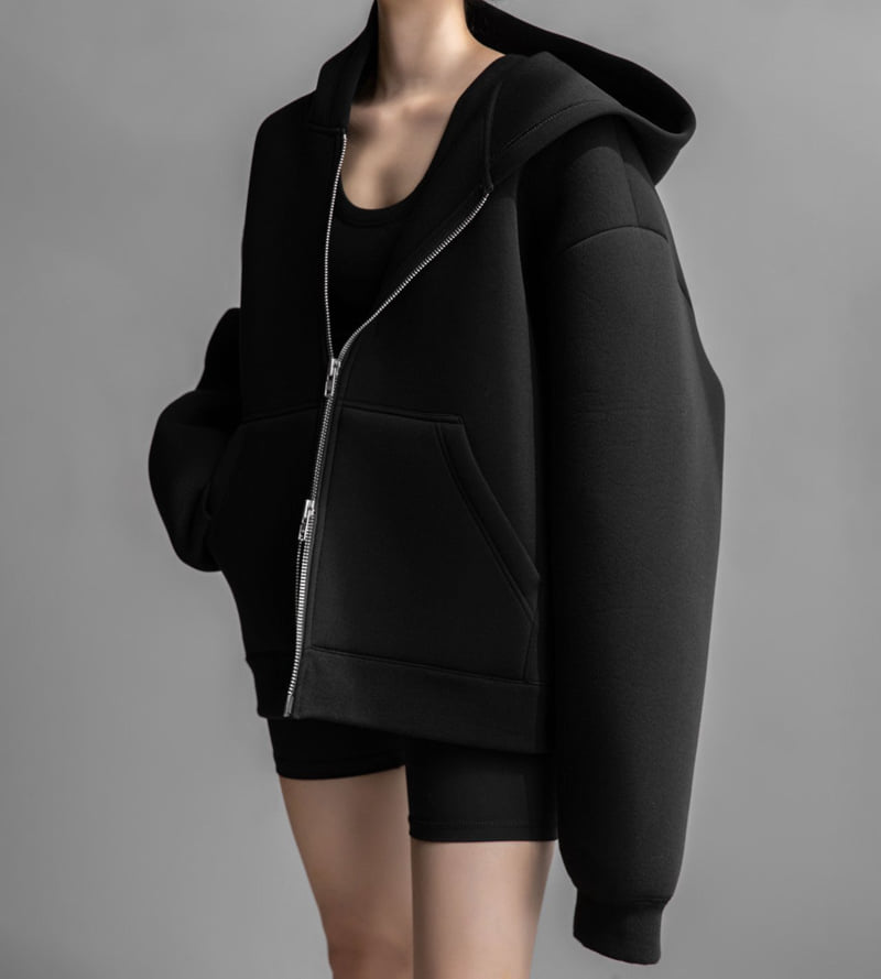 Paper Moon - Korean Women Fashion - #thelittlethings - Oversized Neoprene Two Way Full Zipped Hoodie - 2