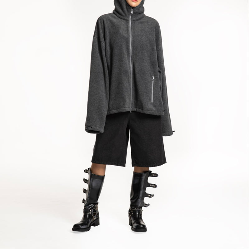 Paper Moon - Korean Women Fashion - #thelittlethings - Classic Fleece Fabric Combi Hoodie Zipped-up Jacket