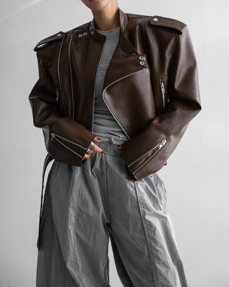 Paper Moon - Korean Women Fashion - #thelittlethings - Double Zipped Detail Buckle Belted Biker Jacket - 11