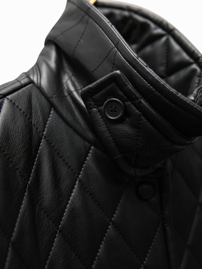 Paper Moon - Korean Women Fashion - #thelittlethings - Vegan Leather Quilting Padded Snap Button Coat - 10